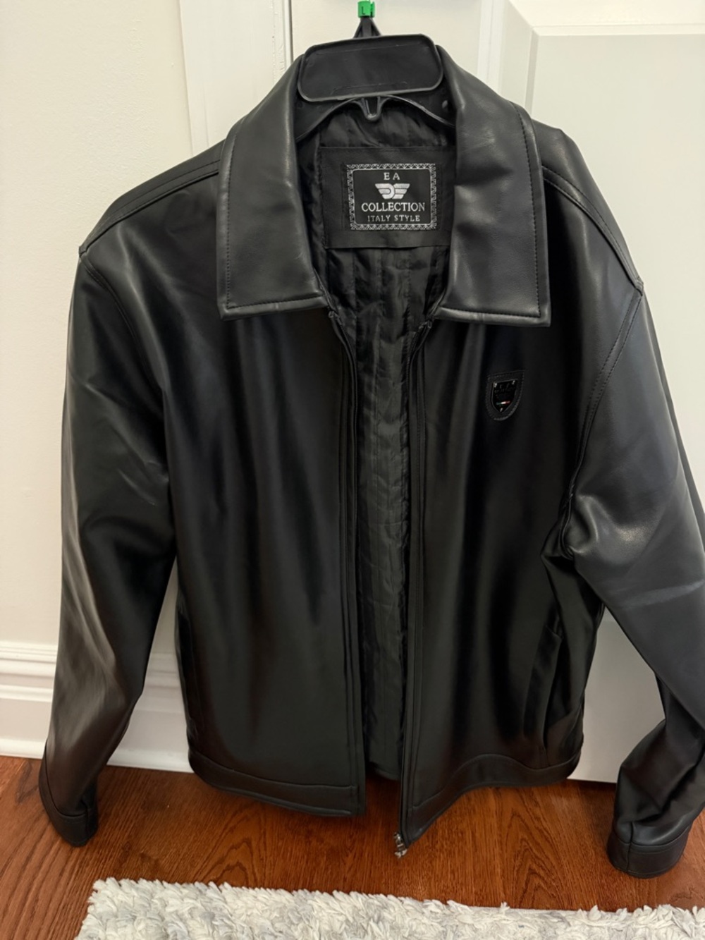 EA Collection Black Leather Jacket with Shield Patch